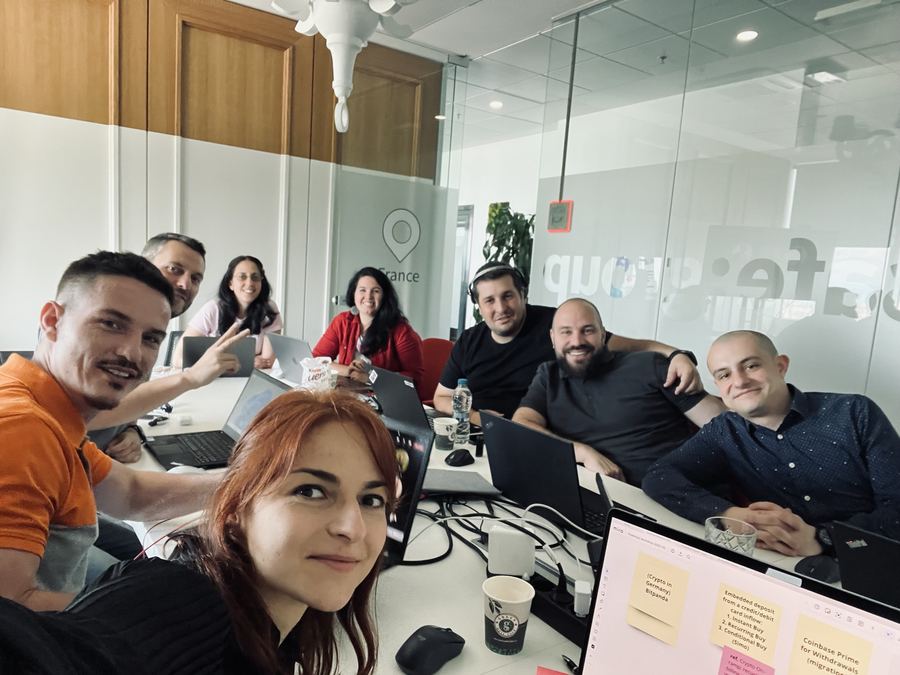 The cross-functional team working together in the CapitalFort meeting room during the roadmap workshop