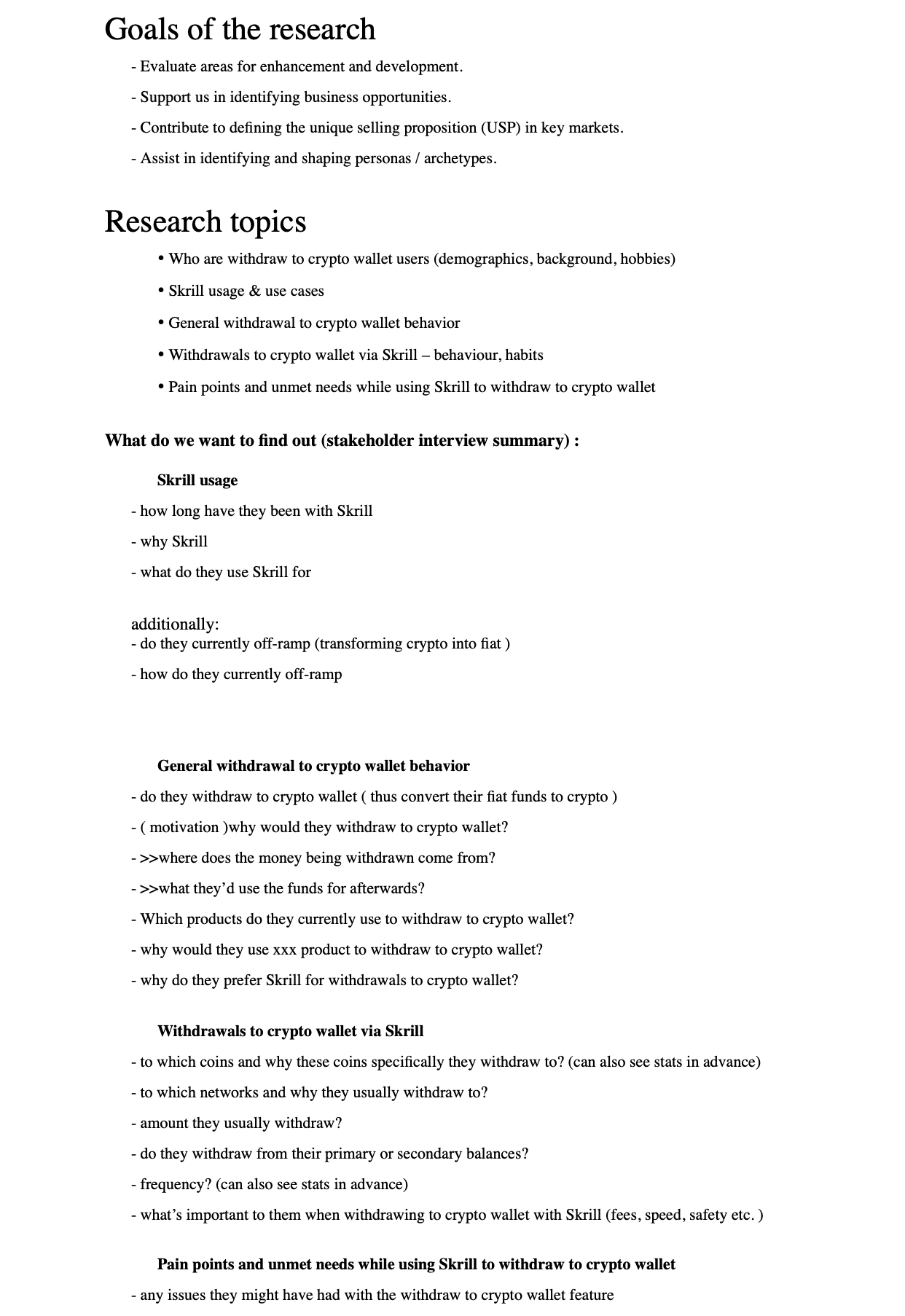 User interview script, page one
