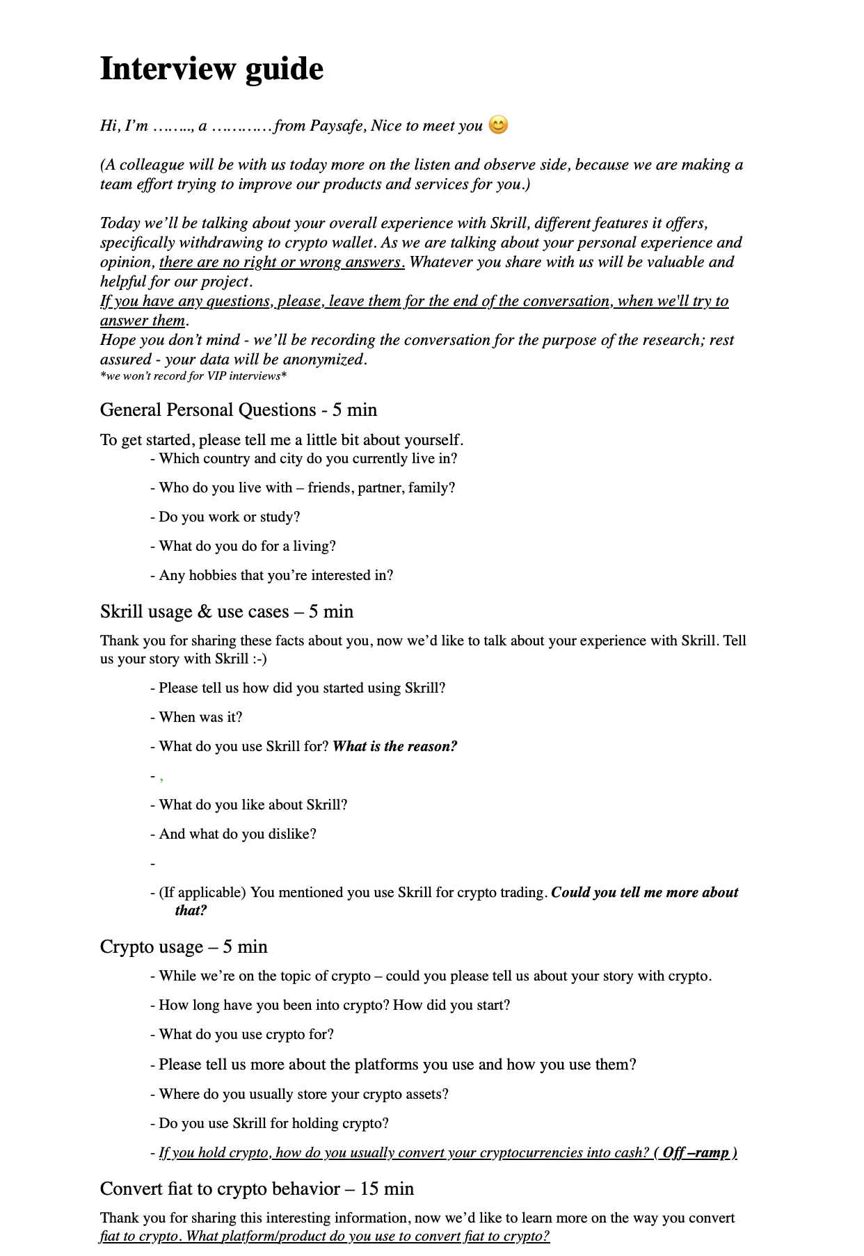 User interview script, page two