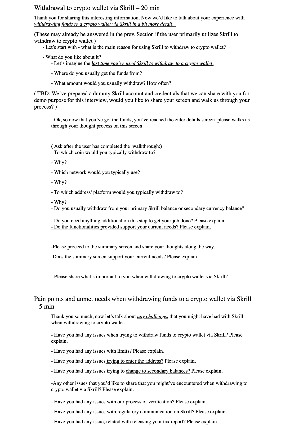 User interview script, page three