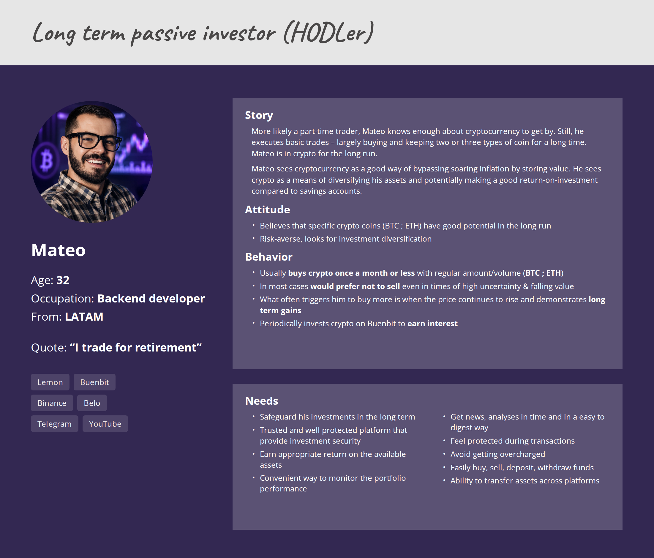 Long-term passive crypto investor persona