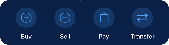 Competitor quick-action row with Buy, Sell, Pay and Transfer