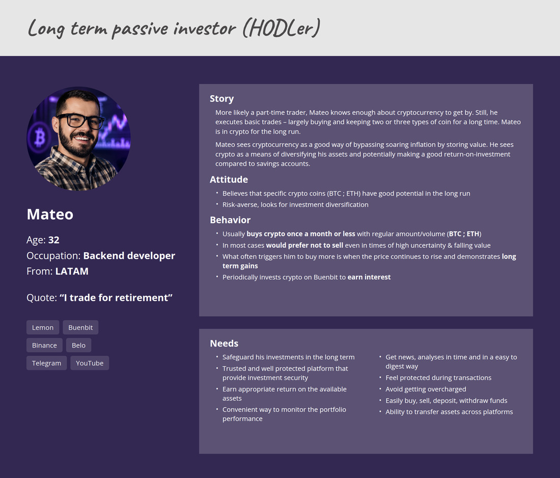 Persona: the hodler – goals, behaviours, pain points and unmet needs
