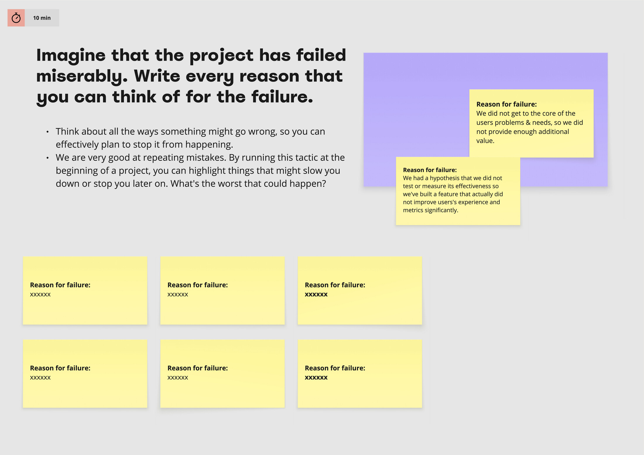 The pre-mortem exercise: imagine the project has failed, and write every reason for the failure